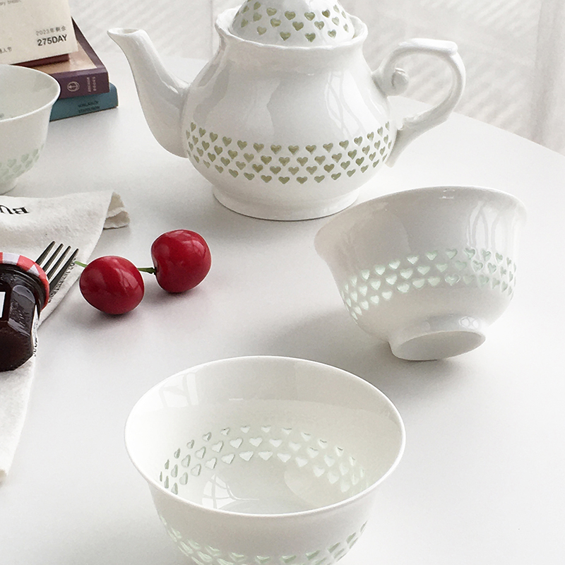 Annie Garden 大厂订单 精致陶瓷茶壶盖碗耐热玻璃心型花茶壶茶具