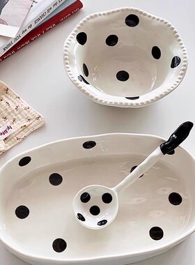 Annie Garden 大厂订单 日式ins风奶牛波点手捏质感陶瓷沙拉碗碗