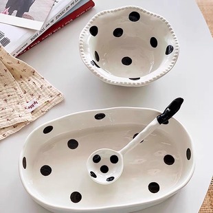 日式 大厂订单 ins风奶牛波点手捏质感陶瓷沙拉碗碗 Garden Annie
