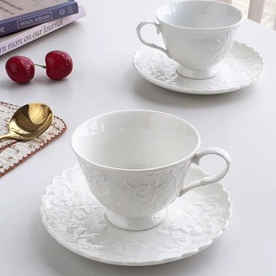 轻奢精致浮雕花朵陶瓷咖啡杯碟套装 Annie 法式 外贸出口 Garden