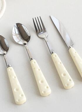 Annie Garden 韩国ins网红同款奶酪陶瓷柄西餐牛排餐具不锈钢刀叉