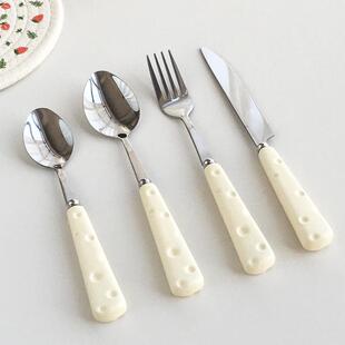 奶酪陶瓷柄西餐牛排餐具不锈钢刀叉 韩国ins网红同款 Annie Garden