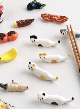 Annie Garden 外贸出口  日式ins可爱猫咪水果菜陶瓷釉下彩筷勺架