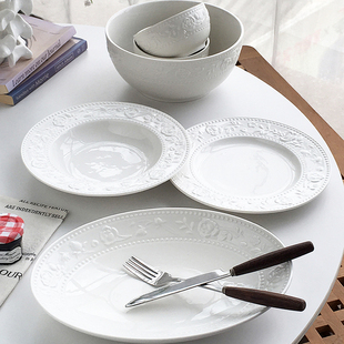 浮雕法式 出口订单 精致珠点陶瓷白色餐具乔迁新居 Garden Annie