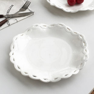 欧式 外贸订单 镂空精致浮雕花边高温陶瓷西餐盘菜盘 Garden Annie
