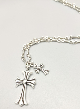 复古泰银克罗星项链气质双十字架吊坠情侣款小众嘻哈男女潮简约