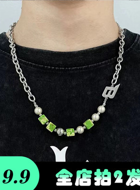 绿色串珠项链钛钢材质其他男女