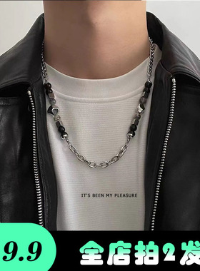 新款小众设计玛瑙珍珠拼接钛钢项链男女夏季欧美不掉色串珠锁骨链