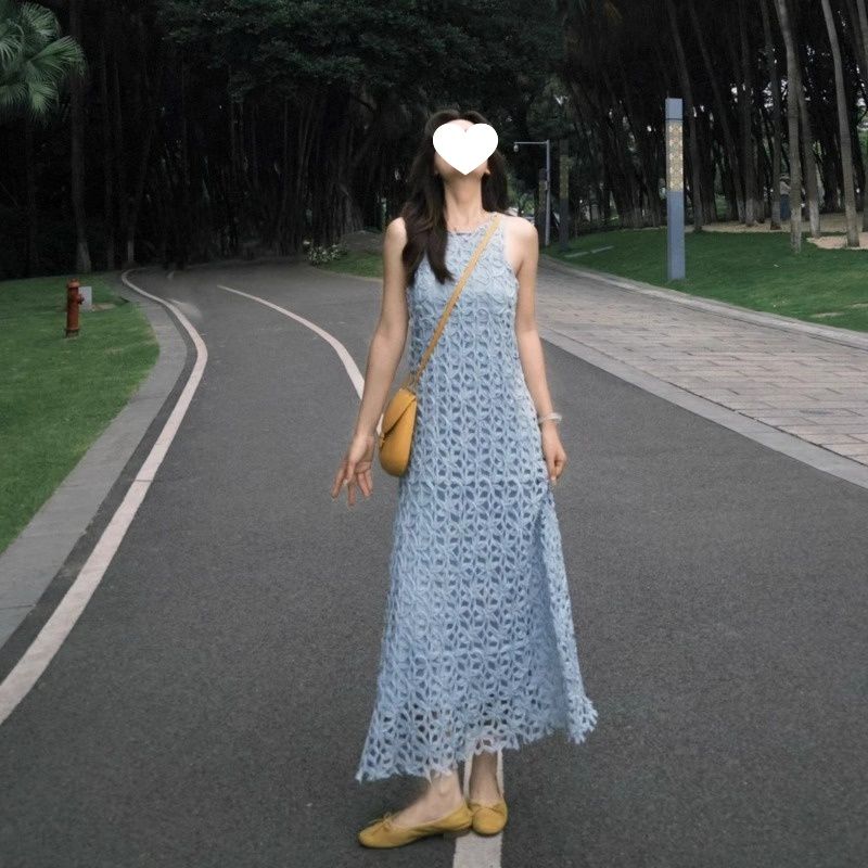 法式小香风设计感镂空连衣裙女夏季新款高级感气质显瘦无袖长裙子