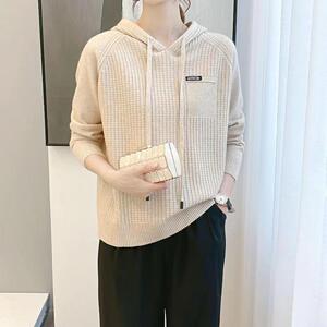 2023年秋冬新款针织衫连帽卫衣宽松毛衣外套打底衫春女士洋气上衣