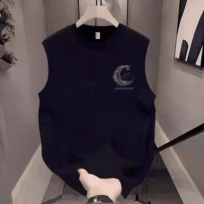 背心男士新款圆领男装透气汗衫无袖修身上衣个性休闲运动砍袖