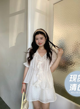 米米子微胖大码胖mm“韩女法则”法式甜美杏色波点套装女夏季