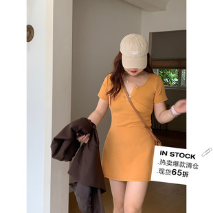 水洗棉T恤连衣裙夏 米米子微胖大码 女装 轻松实穿派 气质风修身