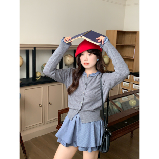 清新甜美蓬蓬裙灰色毛衣两件套秋 菲林甜雾 米米子微胖大码 胖mm