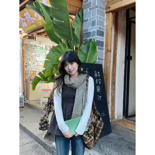 米米子微胖大码胖mm“卡农普诗”休闲风小清新格纹假两件上衣女春