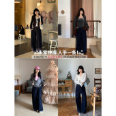 复古收腰显瘦深蓝A字阔腿牛仔裤 叛逆丹宁 胖mm 米米子微胖大码