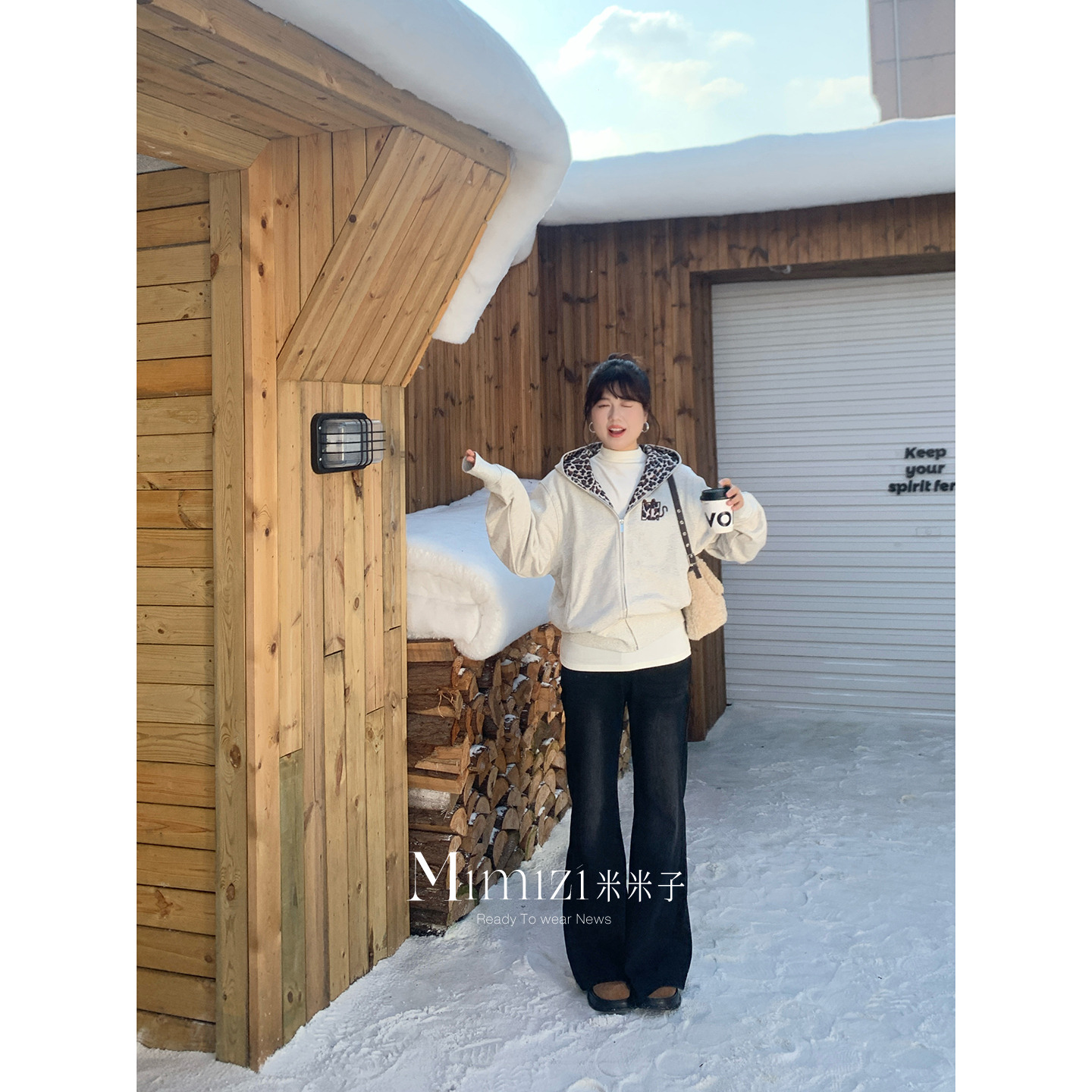 米米子微胖大码胖mm“竹竿腿bi备”通勤风高腰纯色阔腿微喇牛仔裤