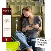 甜美风V领T恤开衩袖 米米子微胖大码 舒适主义 收腰显瘦上衣夏