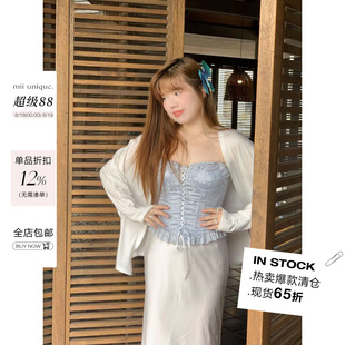 抹胸上衣夏 米米子微胖大码 胖mm 海盐梦境 纯欲气质蕾丝绑带短款