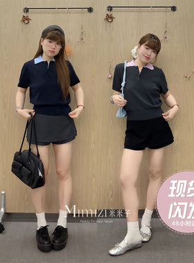 现货米米子微胖大码“哥本少女”灰色学院风修身高腰A字短裙裤夏