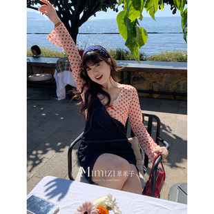 米米子微胖大码胖mm“心动假日”甜妹风印花修身显瘦爱心波点上衣