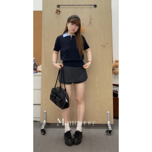 高腰纯色A字短裙裤 灰色学院风修身 夏 哥本少女 米米子微胖大码
