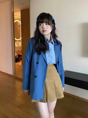 Zhu Mi fat mm large size custom fat sister anti-wrinkle hanging blue shoulder suit jacket women Autumn