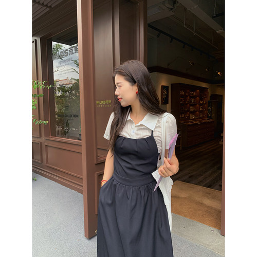 米米子微胖大码胖mm减龄宽松米白色条纹短袖收腰翻领衬衫女夏季