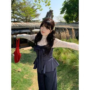 米米子微胖大码胖mm 时尚气质甜美别致独特蝴蝶结波点抹胸上衣春