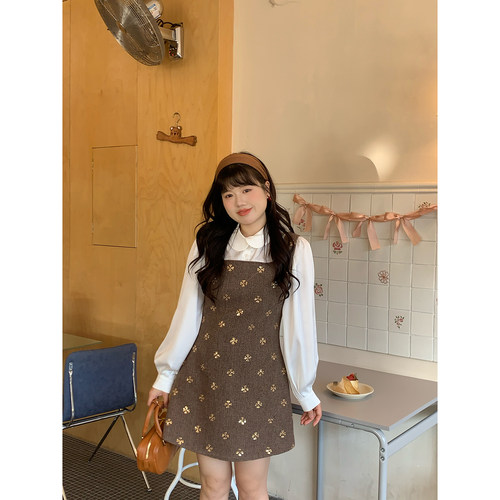 米米子微胖大码胖mm 学院风时尚气质白色时尚娃娃领长袖衬衣女冬