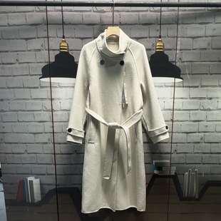 牌子的长款双面呢腰带大衣