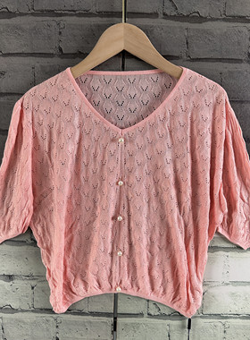 胸围116衣长47宽松大码薄款镂空柔软针织夏季短袖T恤上衣女A742