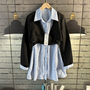 胸围90衣长77肩宽38小个子修身女装假2件套女袖口可脱卸