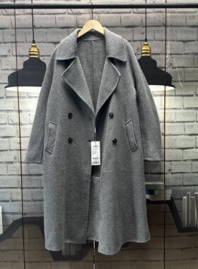 大牌风双面呢加厚宽松大码女装高级灰呢子外套中长款大码女D612