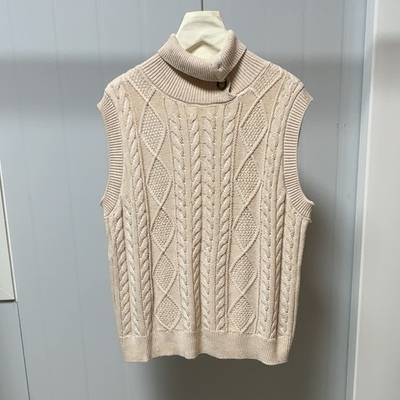 胸围100-1120衣长60柔软针织高领纽扣可开棉混纺马甲上衣女