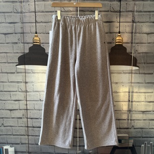 子C262 秋冬简约金丝绒内里厚裤 日系原单宽松大码 松紧腰直筒加绒裤