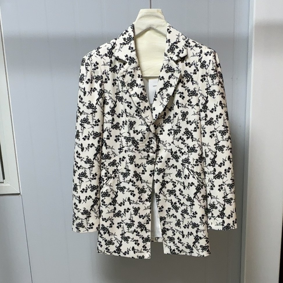 休闲中款女印花有内衬西装外套女秋季淑女外套