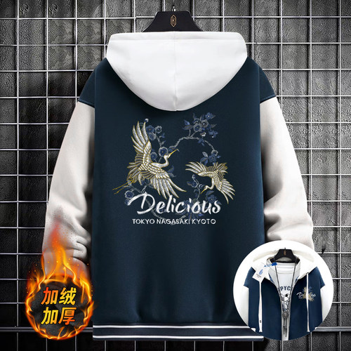 原创古风潮流加绒棒球服卫衣男女