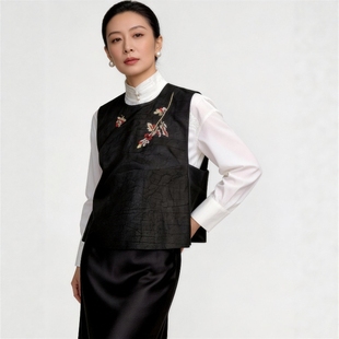 华韵风华·真丝香云纱龟裂纹新中式国风马甲女上衣重工订珠背心