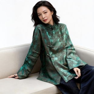 华韵风华· 幻彩人丝鎏金衬衫女高级感新中式国风上衣宽松立领