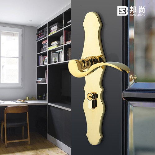 意大利邦尚美式金色静音房门锁