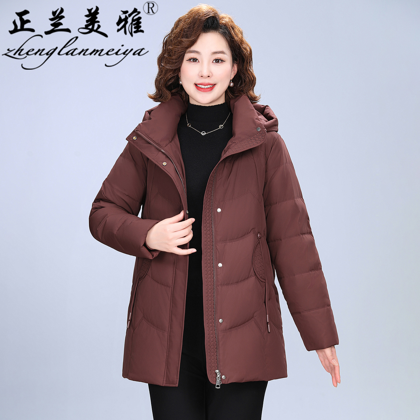 妈妈洋气冬装羽绒服外套90白鸭绒