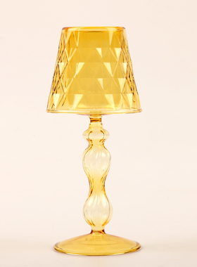 欧式创意风玻璃伞状条纹透明台灯式烛台样板房家居装饰个性摆件