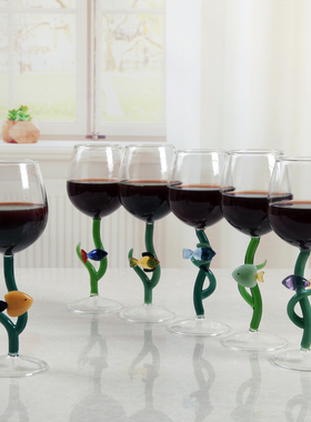 网红ins风创意小鱼红酒杯高档轻奢玻璃葡萄酒杯高脚杯