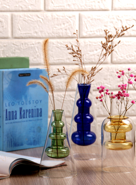 时尚彩色玻璃花瓶，双层小清新家居摆件，水培花瓶