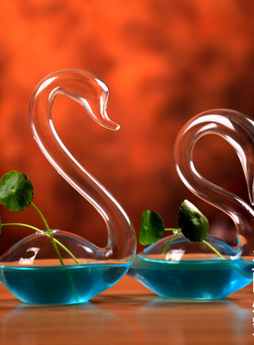 创意玻璃爱之天鹅花瓶结婚礼物家居新房装饰工艺品