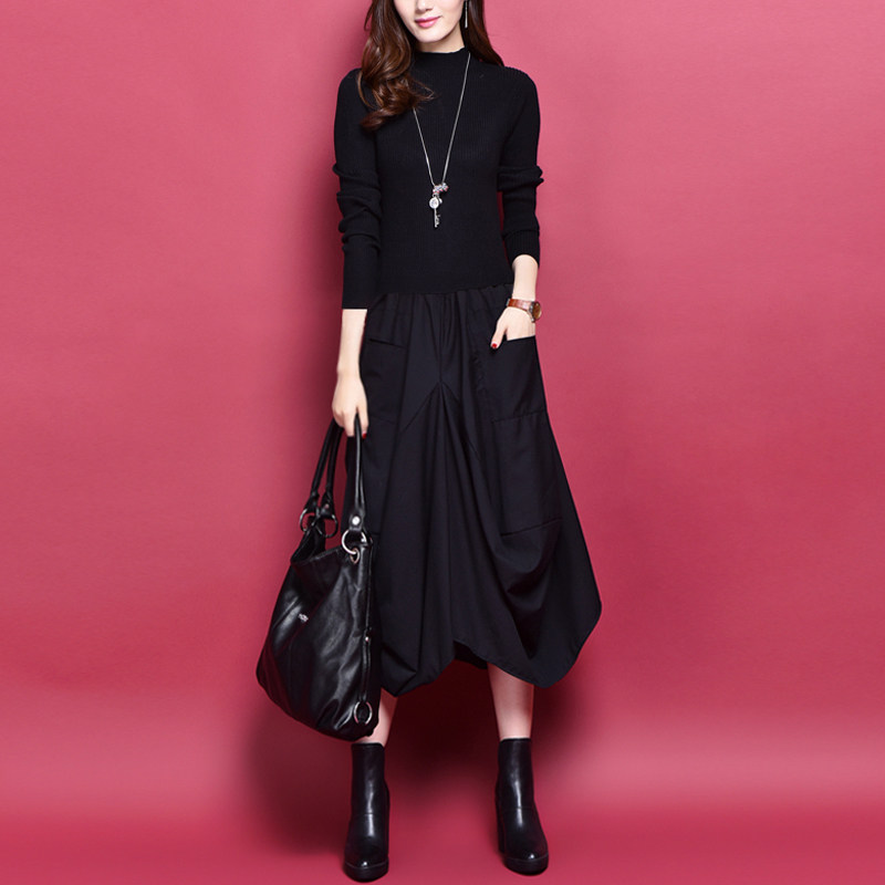 拼接假两件连衣裙2020秋冬新款韩版女装修身显瘦长袖羊毛打底裙子在类目 女装/女士精品, 连衣裙中 - 来自Buy2taobao.com提供专业的淘宝代购服务