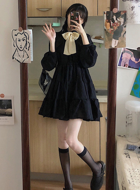 日系甜美软妹连衣裙子2024春秋季学院风小个子初恋少女收腰蛋糕裙