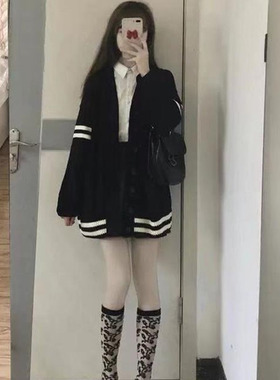 韩版学院风黑色毛衣外套女开衫2025新款秋冬季中长款长袖针织上衣