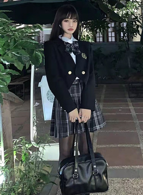 日系原则短款小西装外套女黑色JK服西服学院风小个子春秋西服上衣